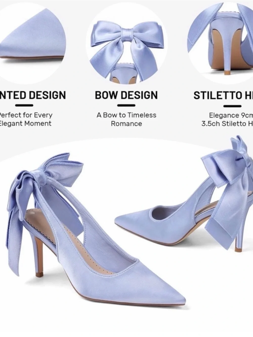 Blue Satin Slingback‎ Heels Bow Stiletto Pumps Wedding Bridal Shoes Size 7 New